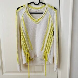 $495 Jonathan Simkhai Neon Yellow Cream Cutout Braided Knit V-neck Sweater XS